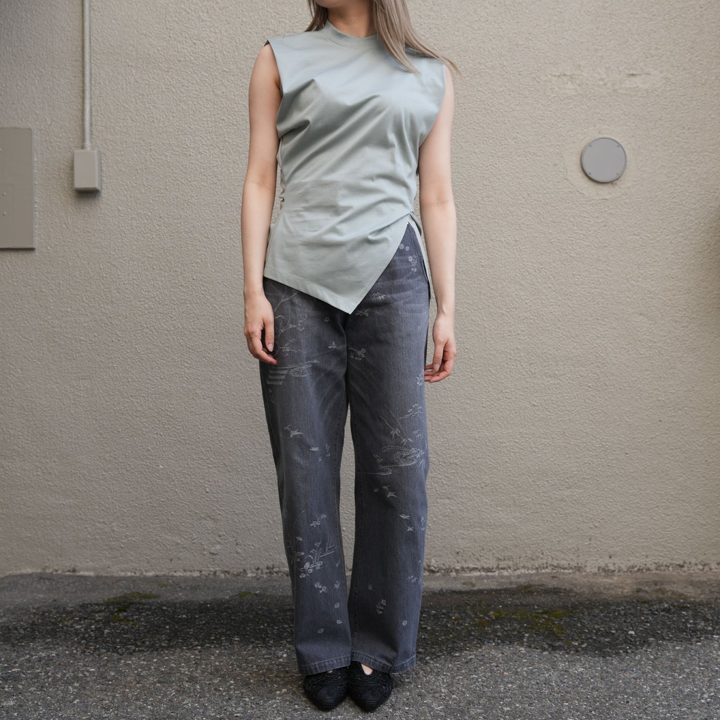 Cotton Jersey Asymmetric Sleeveless Top - grey