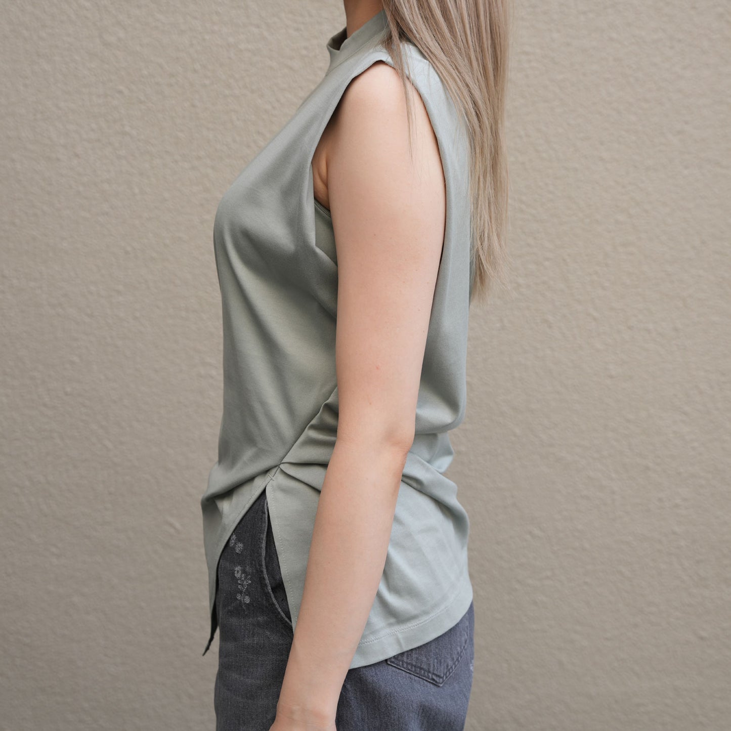 Cotton Jersey Asymmetric Sleeveless Top - grey