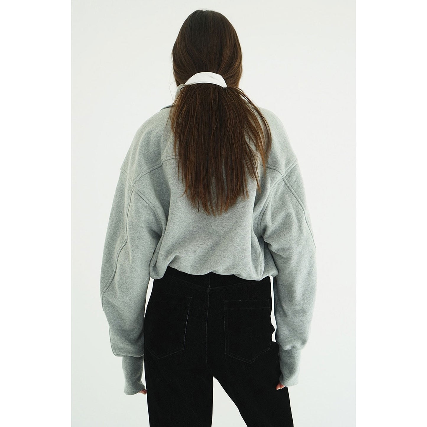 HALF ZIP SHORT TOPS -GRAY-