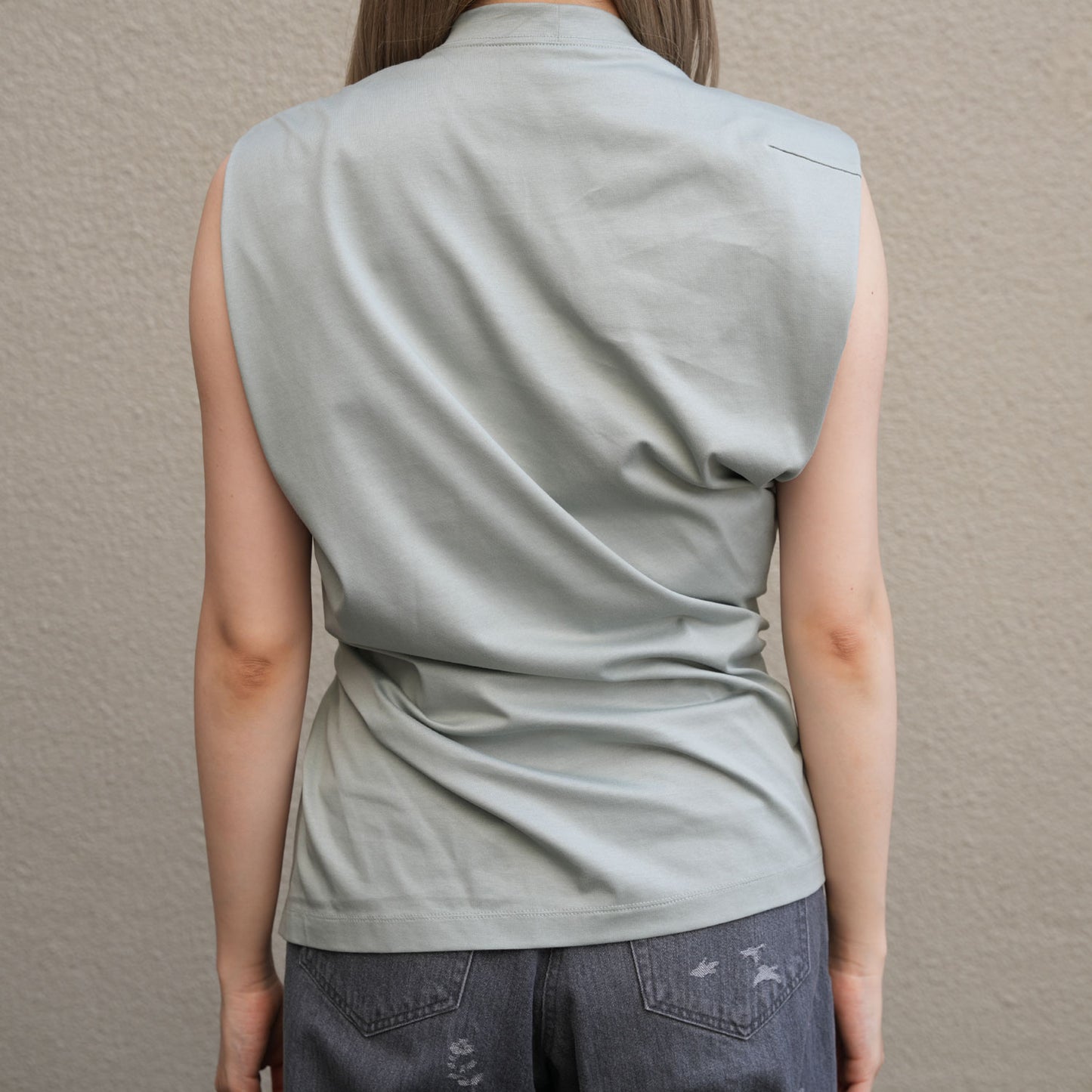 Cotton Jersey Asymmetric Sleeveless Top - grey