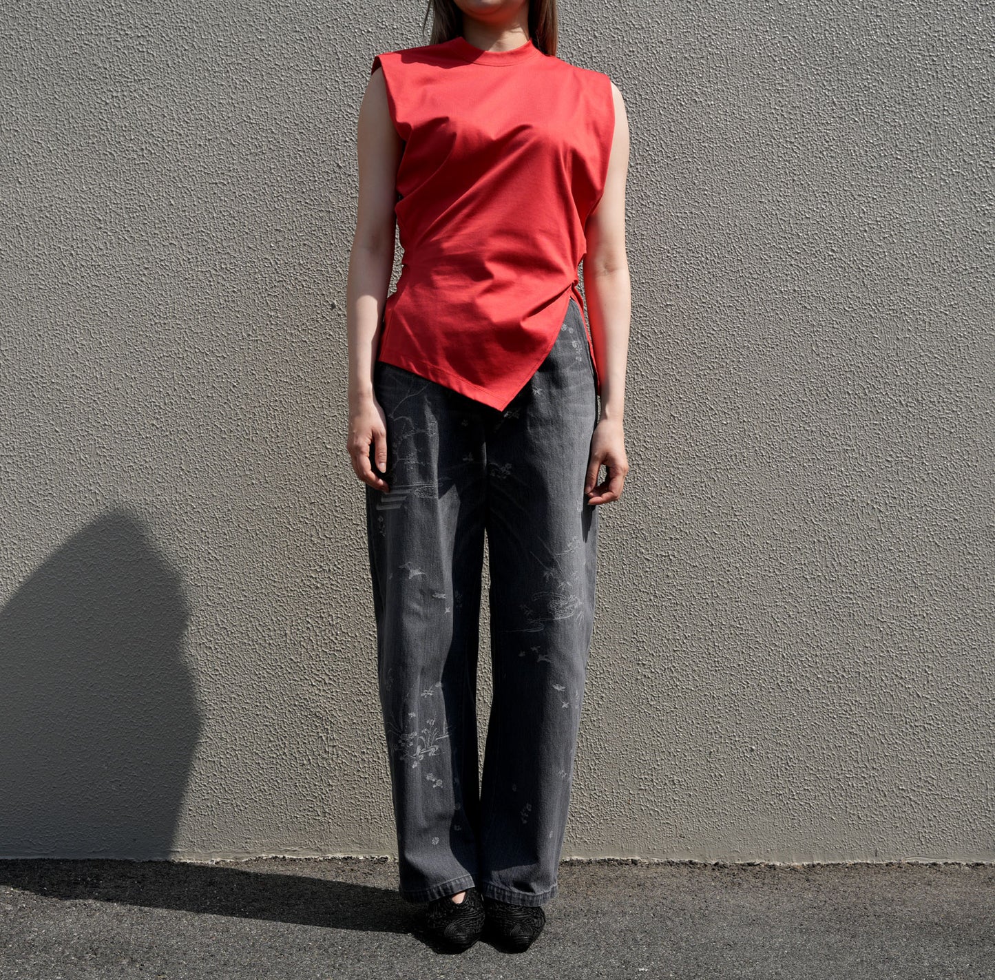 Cotton Jersey Asymmetric Sleeveless Top - grey