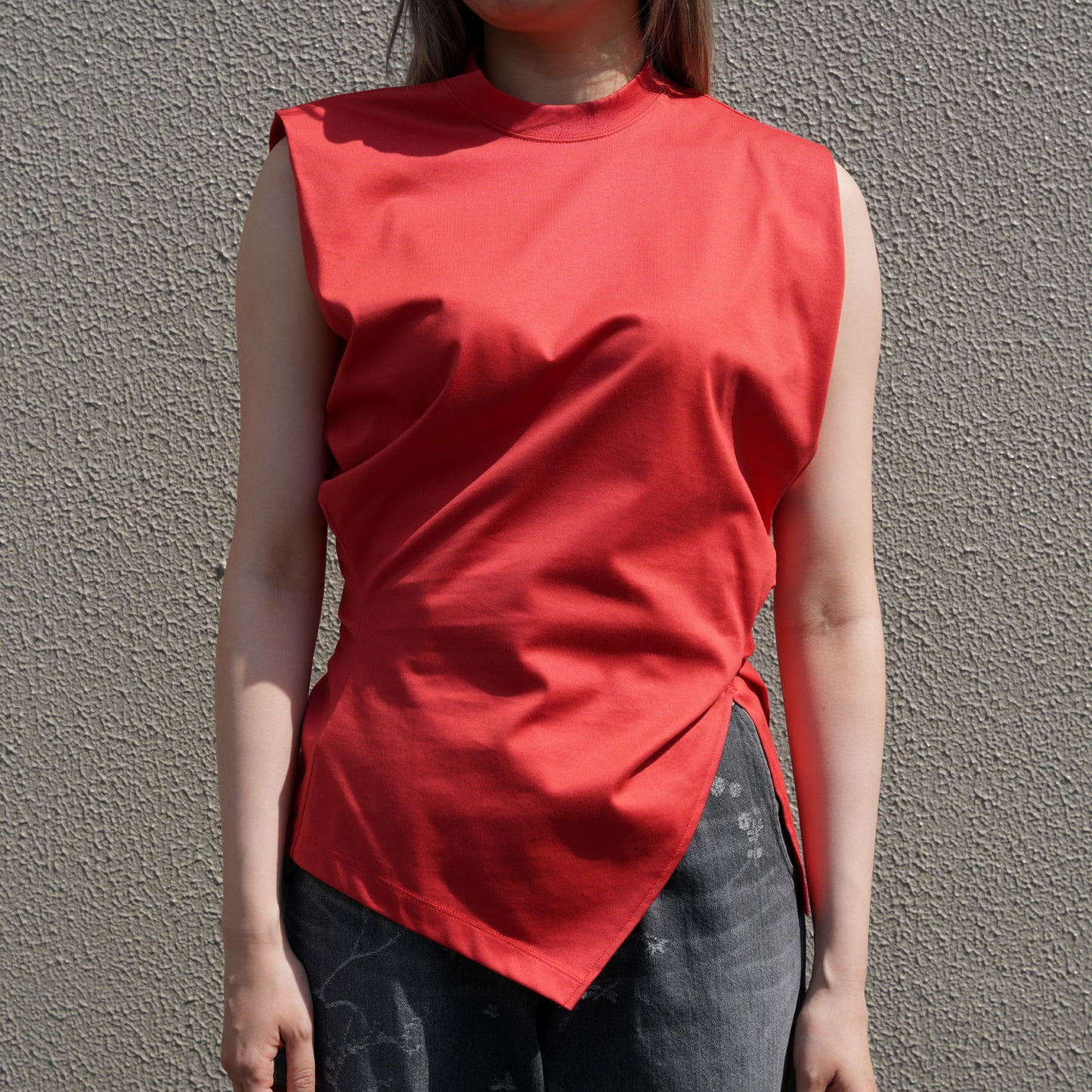 Cotton Jersey Asymmetric Sleeveless Top - grey