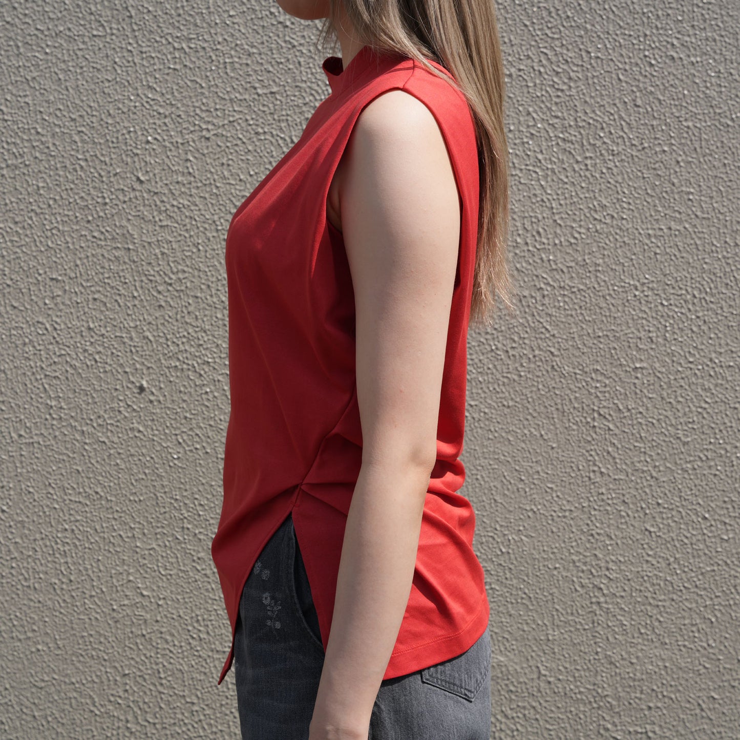 Cotton Jersey Asymmetric Sleeveless Top - grey
