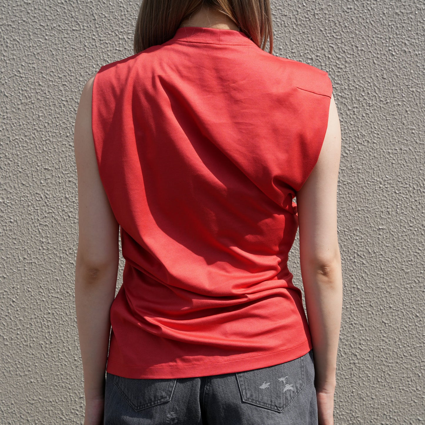 Cotton Jersey Asymmetric Sleeveless Top - grey