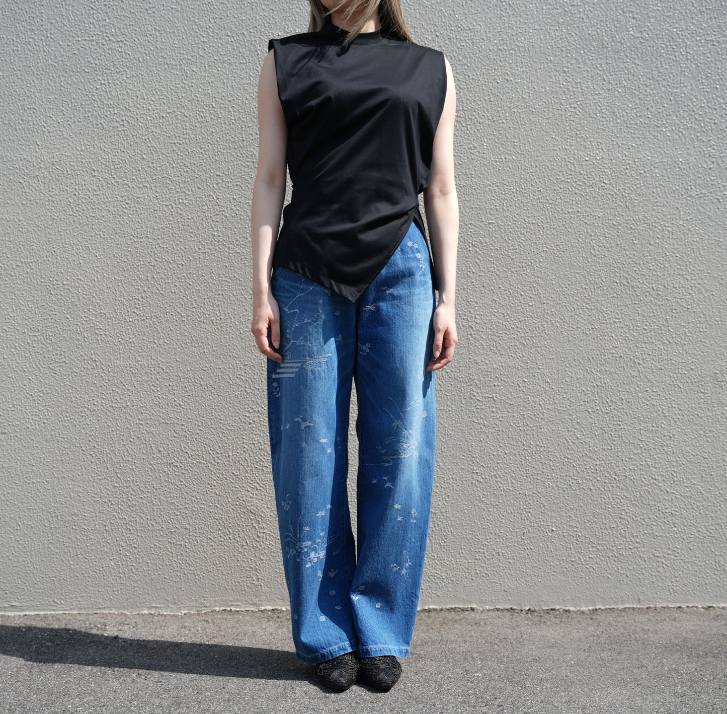 Cotton Jersey Asymmetric Sleeveless Top - grey