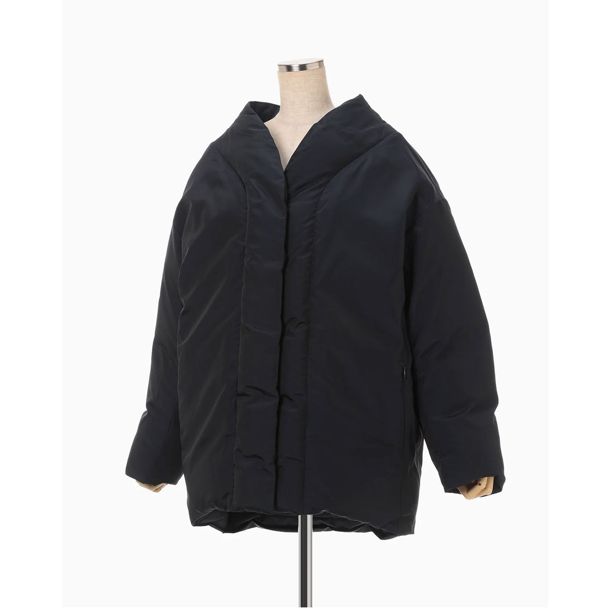 Silk Nylon Rounded Down Jacket - navy – OBLIGE