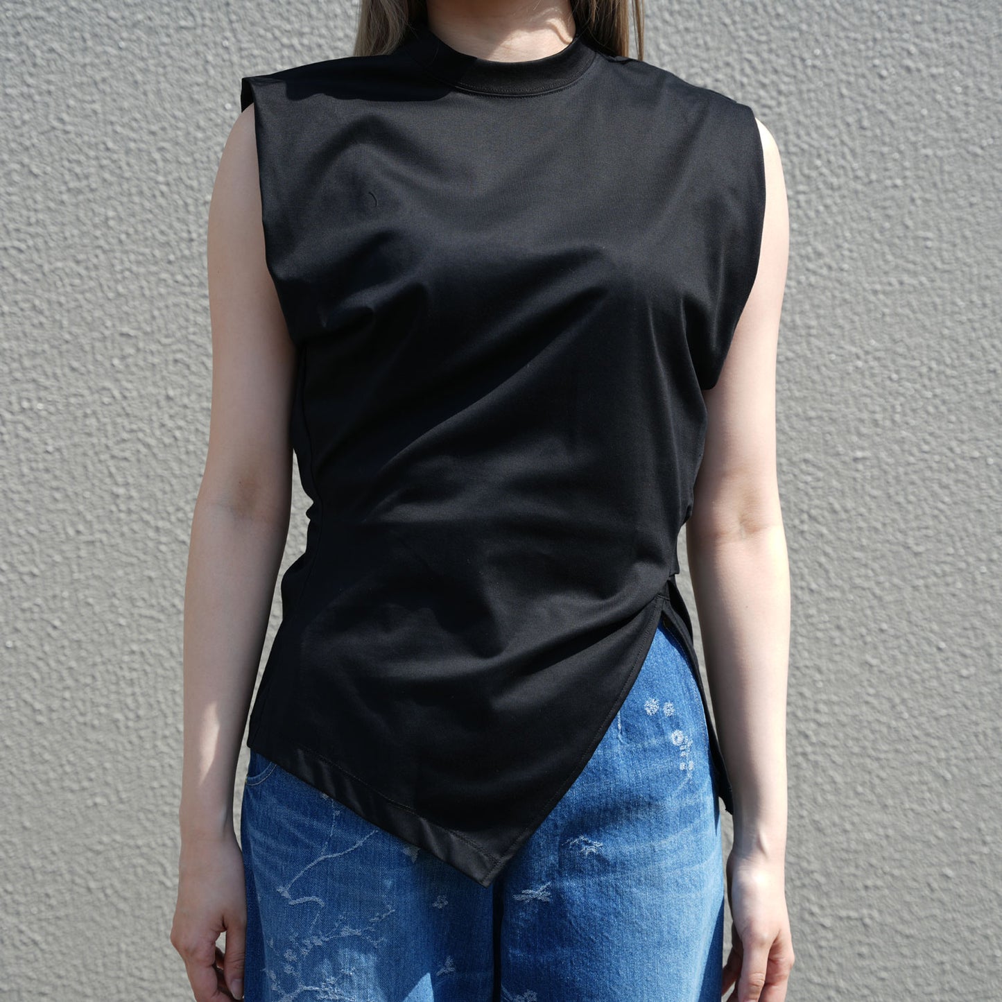 Cotton Jersey Asymmetric Sleeveless Top - grey