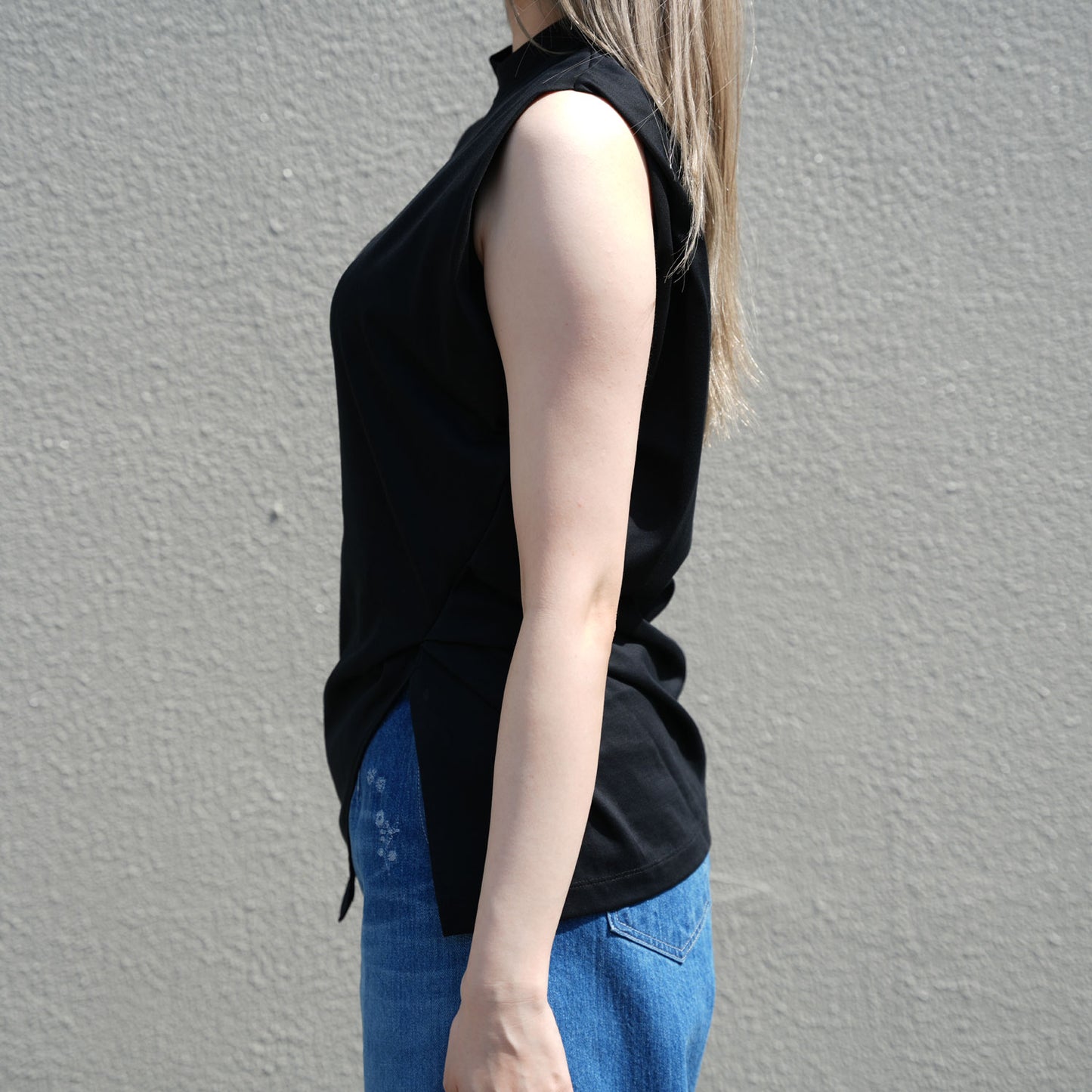 Cotton Jersey Asymmetric Sleeveless Top - grey