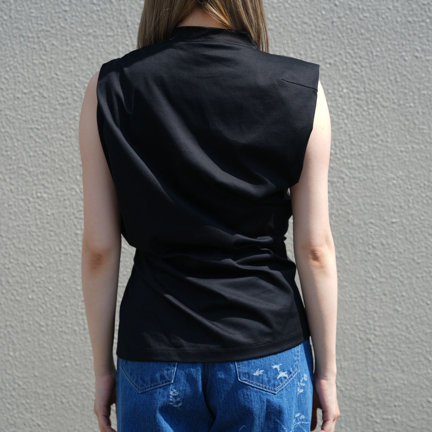 Cotton Jersey Asymmetric Sleeveless Top - grey