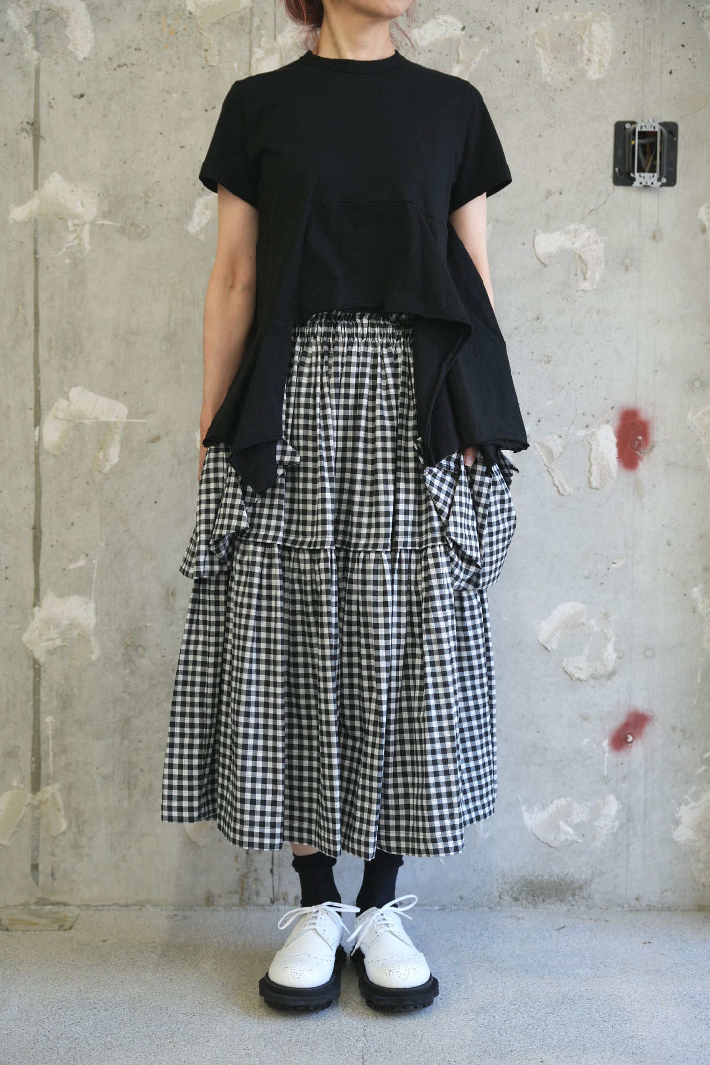 切替デザインカットソー-BLACK-