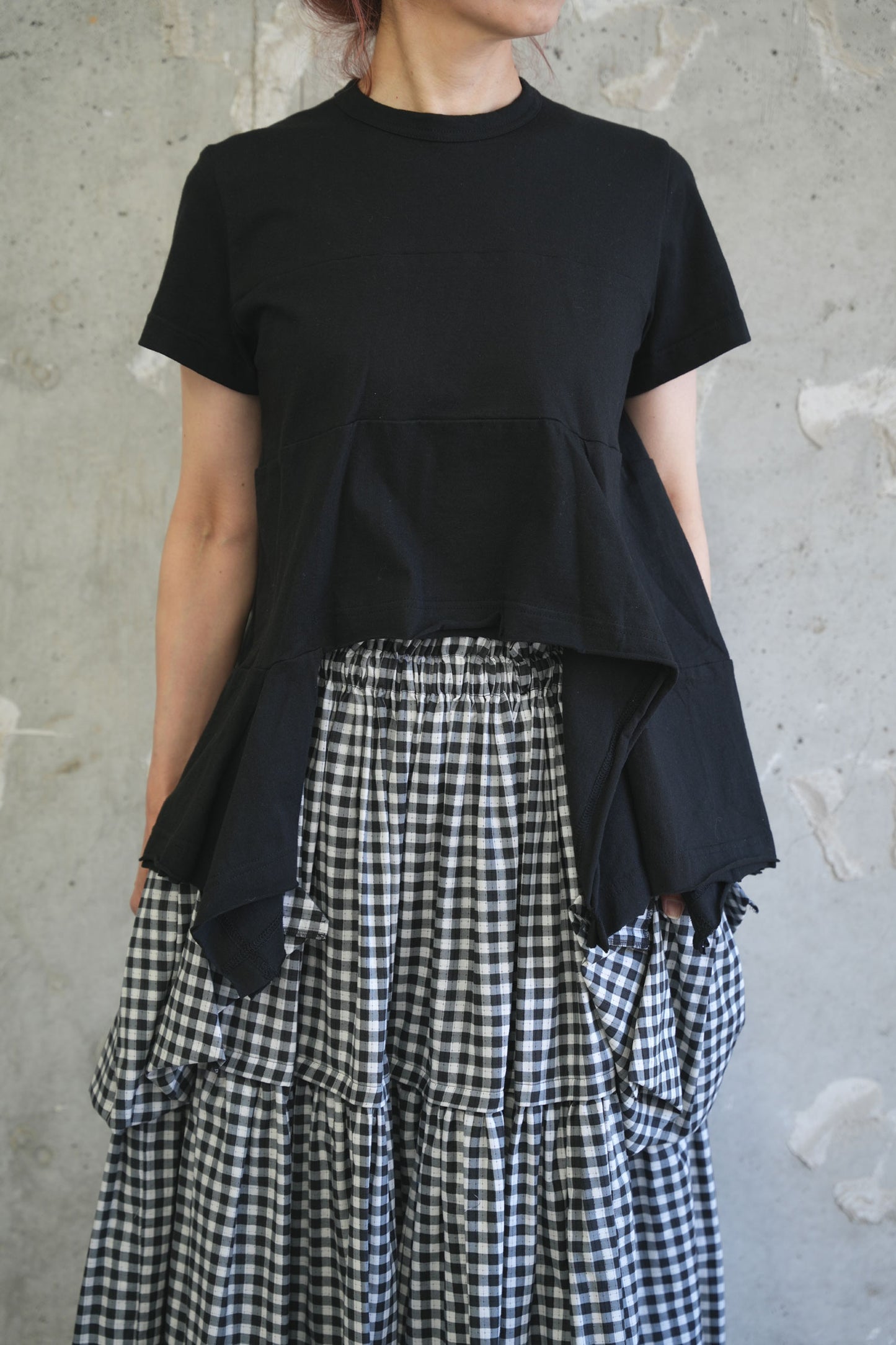 切替デザインカットソー-BLACK-