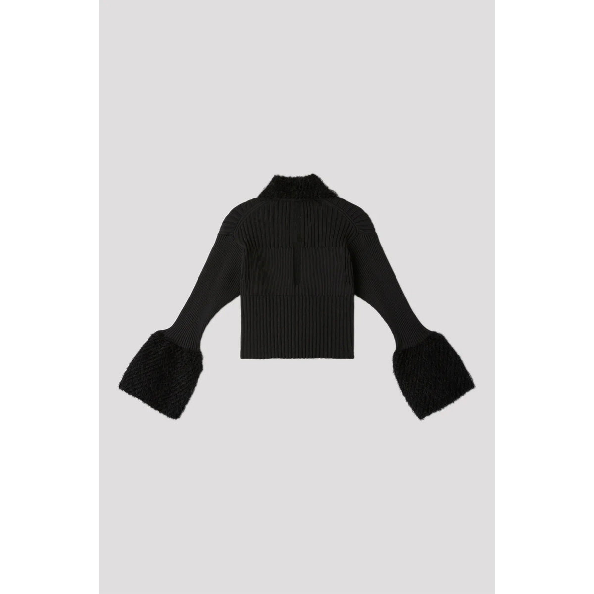 FLUTED PILE GULITTER CROPPED ZIP SHIRT CARDIGAN-BLACK-BLACK- – OBLIGE