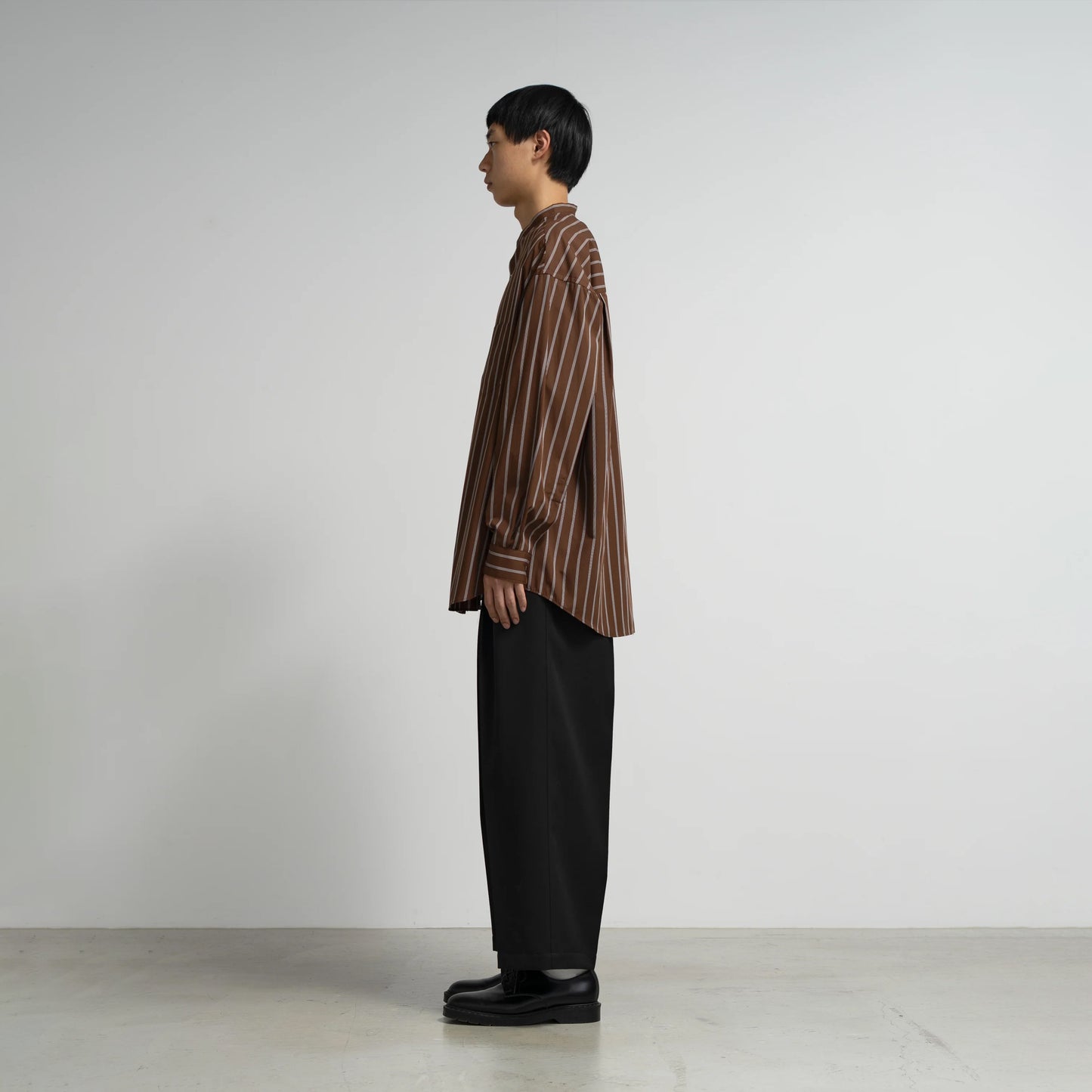SIDOGRAS STRIPE L/S OVERSIZED BAND COLLAR SHIRT