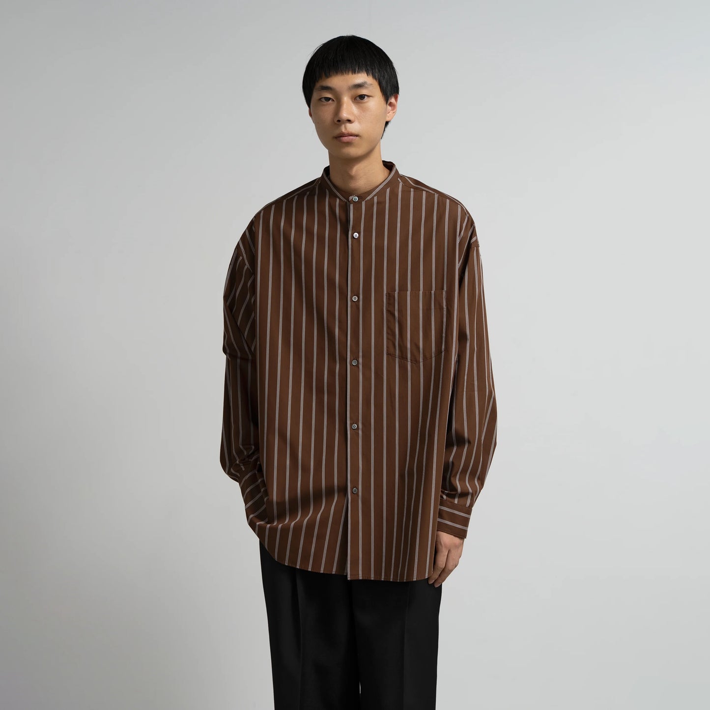 SIDOGRAS STRIPE L/S OVERSIZED BAND COLLAR SHIRT