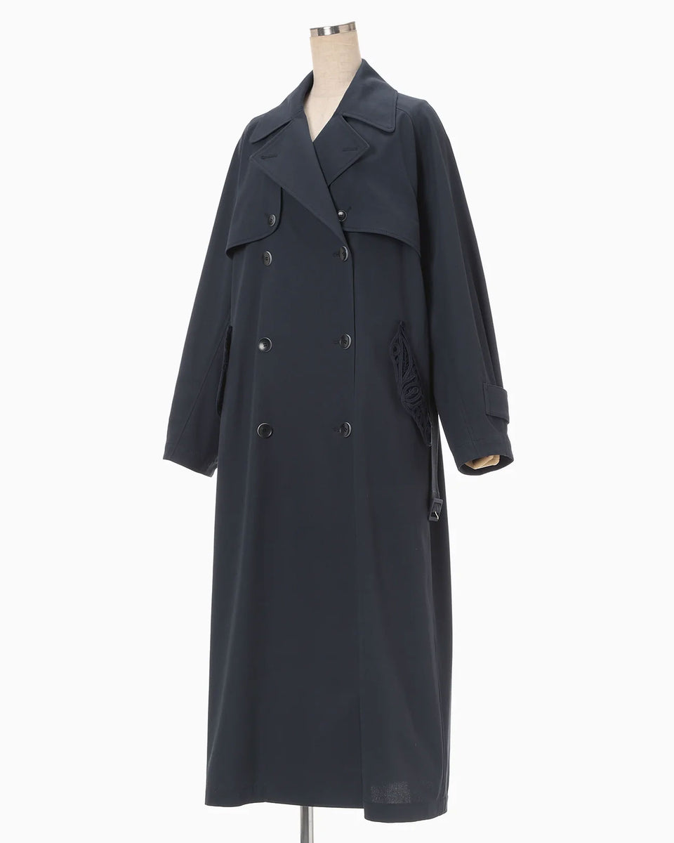 Cording Embroidery Detailed Trench Coat - navy – OBLIGE