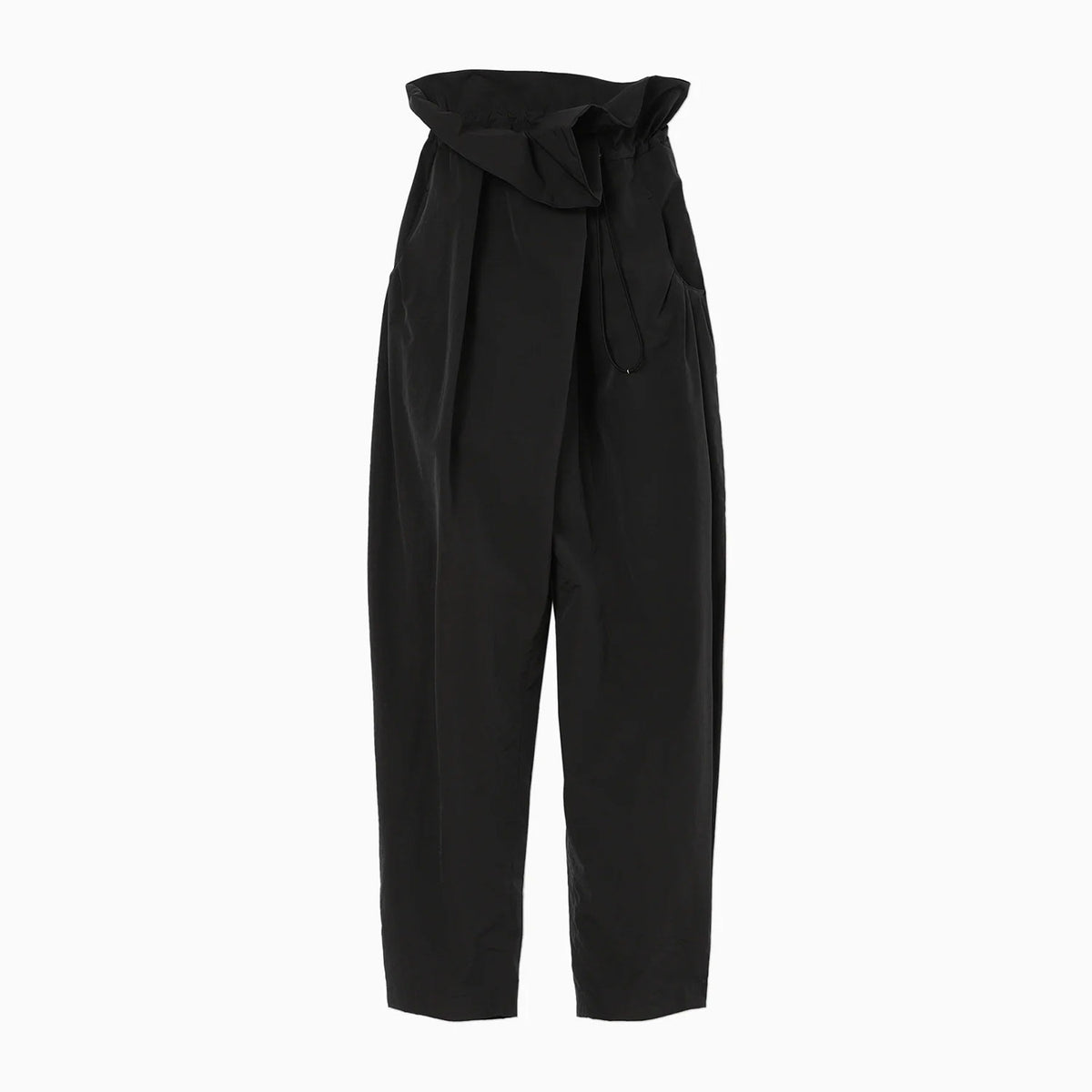 パンツ High Waisted Drawstring Trousers Split Yarn High Waisted Drawstring Trousers - black- – OBLIGE