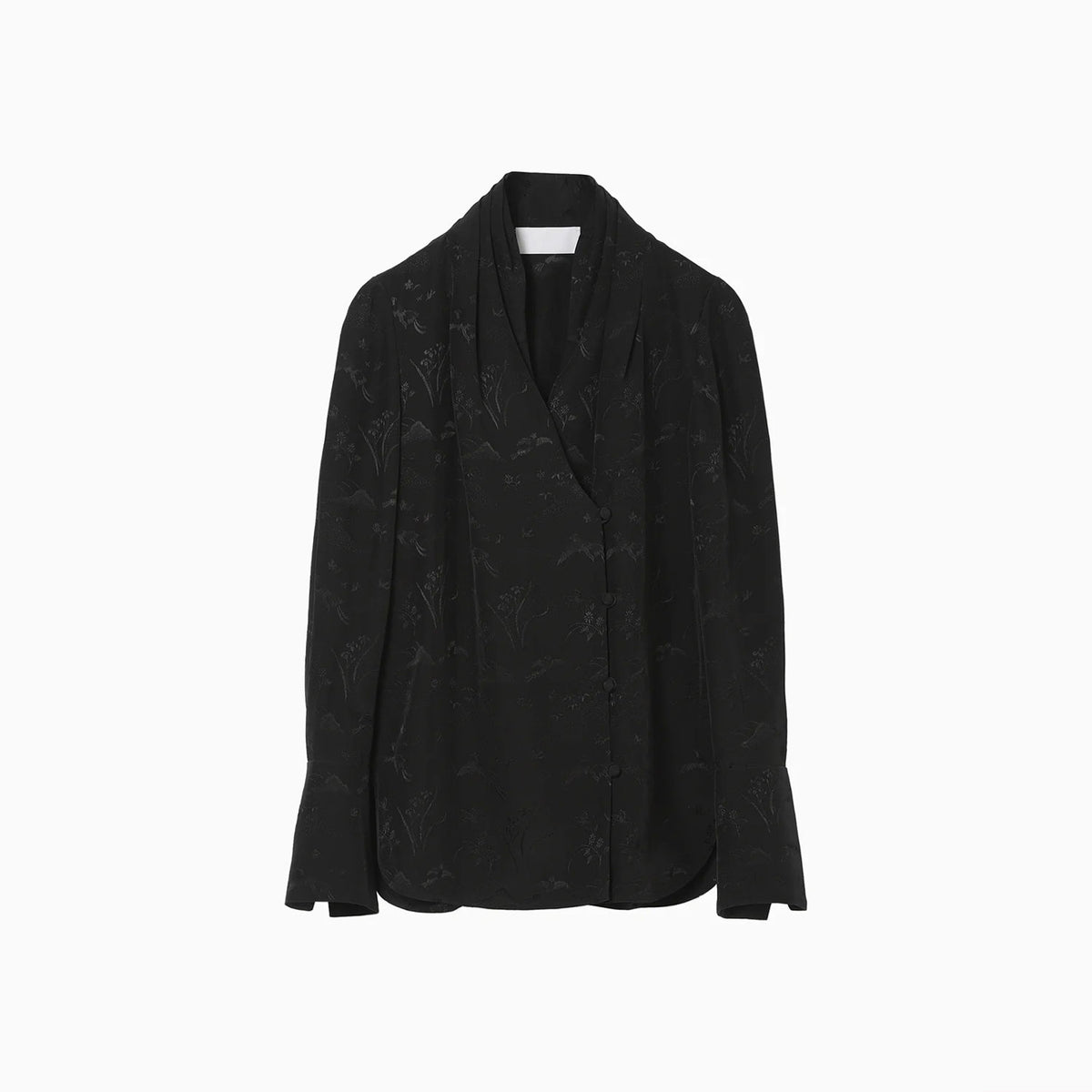 Viscose Rayon Floral Jacquard Double Breasted Shirt - black Viscose Rayon Floral Jacquard Double Breasted Shirt - black