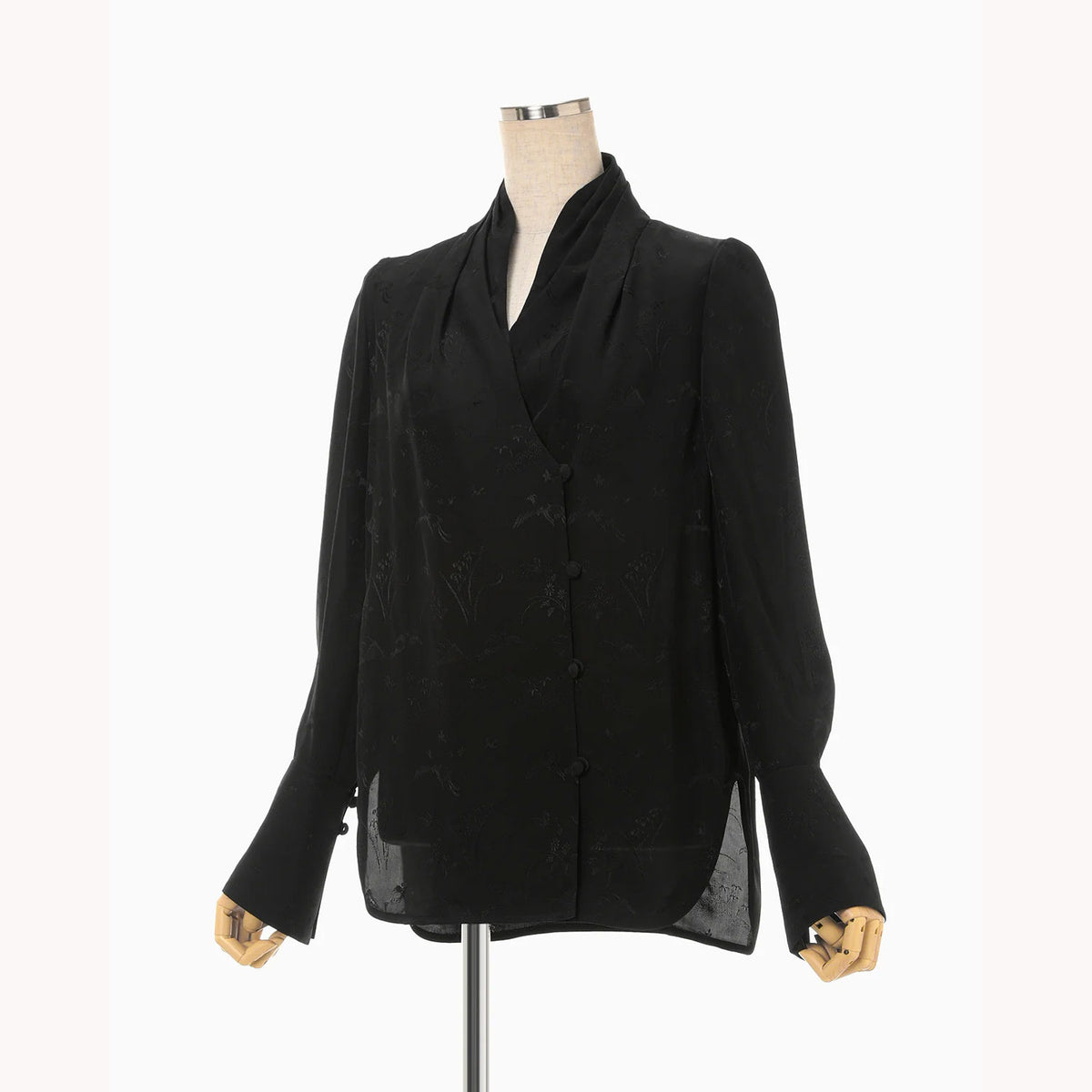 k*o様 Floral Jacquard Double Breasted Shi Viscose Rayon Floral Jacquard Double Breasted Shirt - black