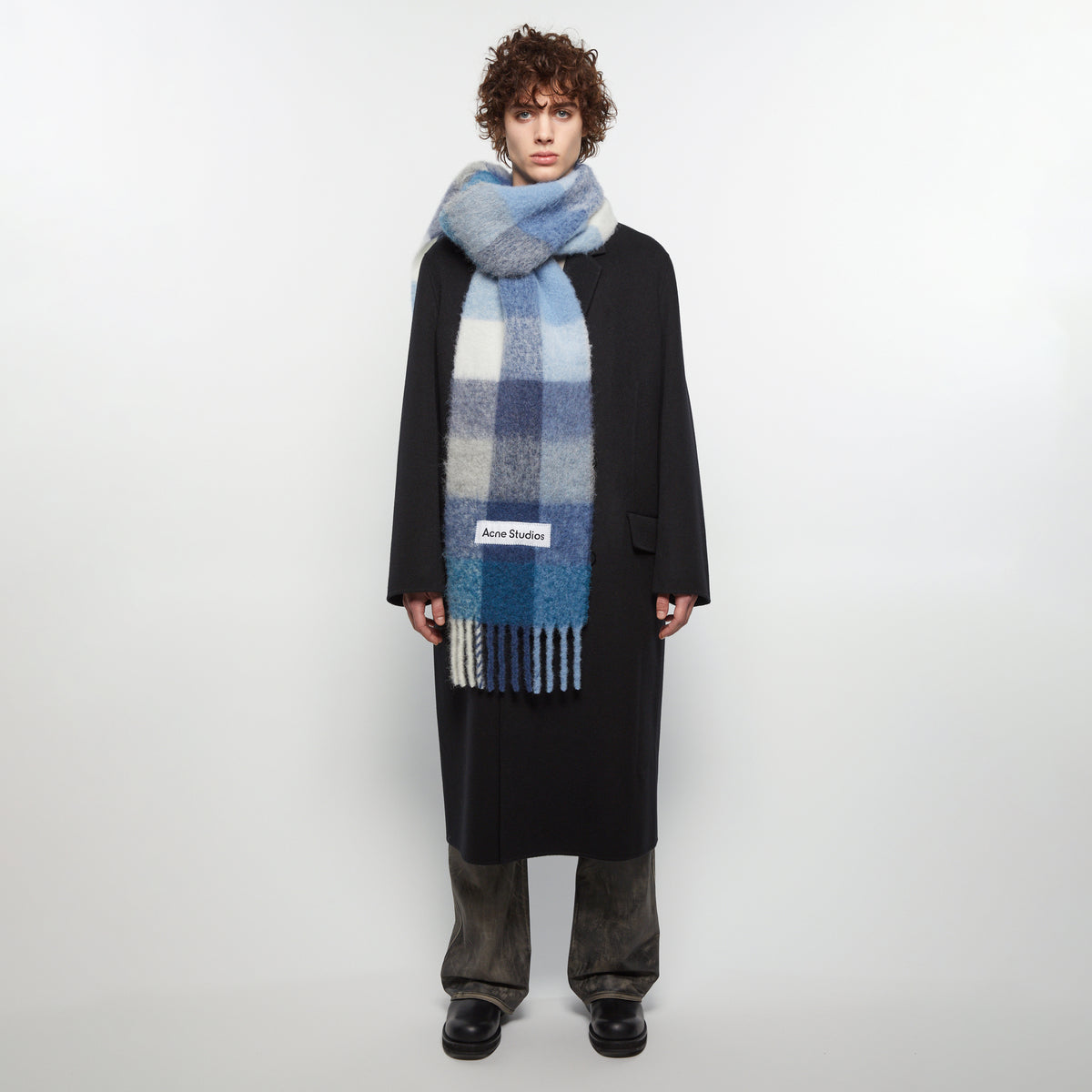 小物 Acne Studios MOHAIR CHECKED SCARF Acne Studios - Mohair checked scarf - Chestnut brown/yellow