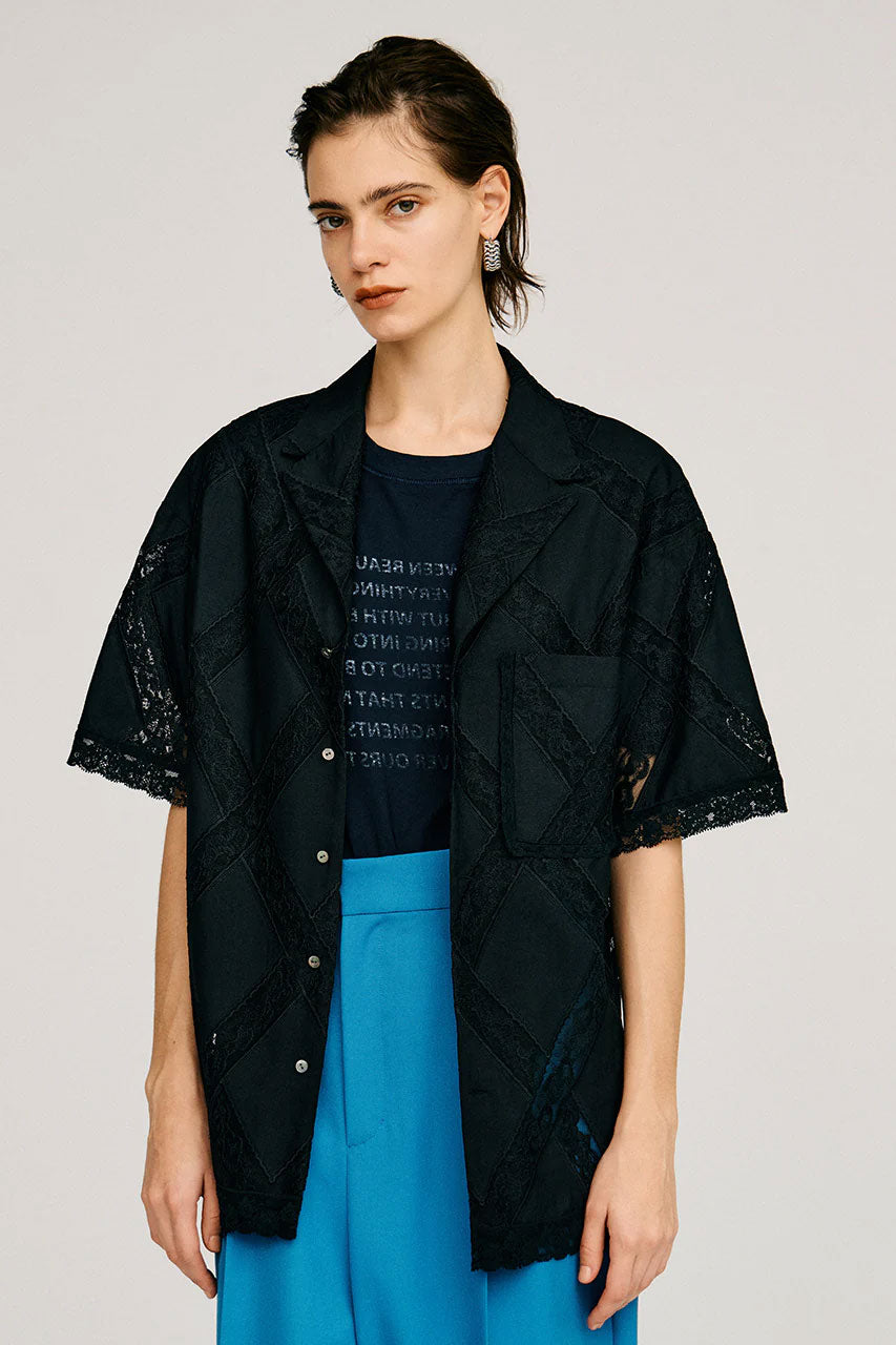
                  
                    Cross-Lace Open-Neck Shirt
                  
                