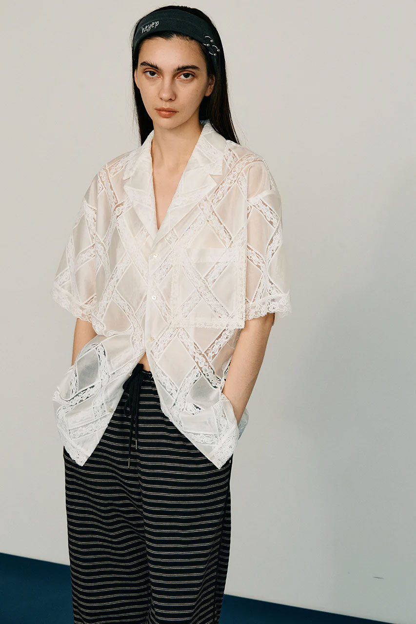 
                  
                    Cross-Lace Open-Neck Shirt
                  
                