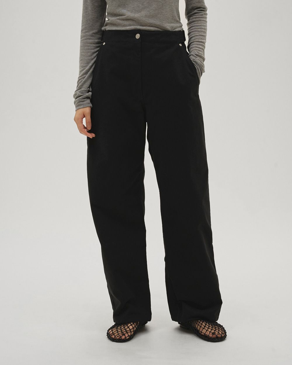 Boyfriend Cotton Pants-BLACK- – OBLIGE