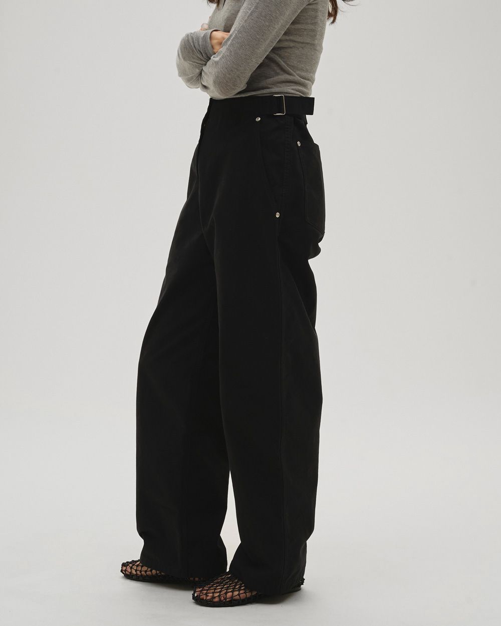 Boyfriend Cotton Pants-BLACK- – OBLIGE