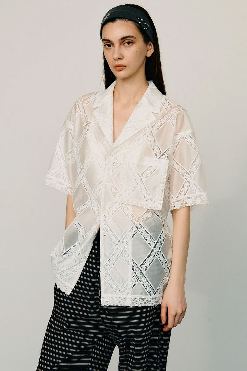 
                  
                    Cross-Lace Open-Neck Shirt
                  
                