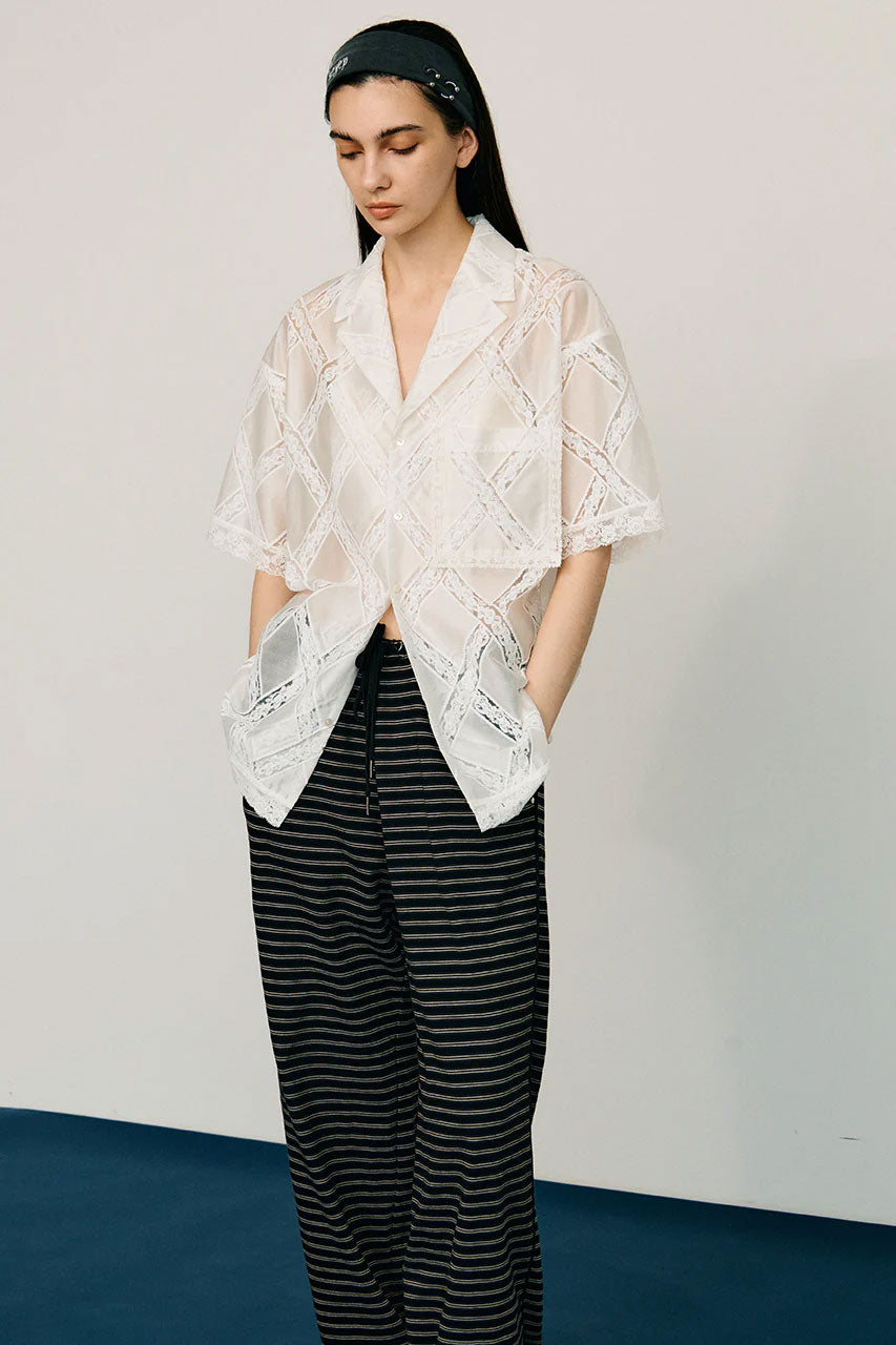 
                  
                    Cross-Lace Open-Neck Shirt
                  
                