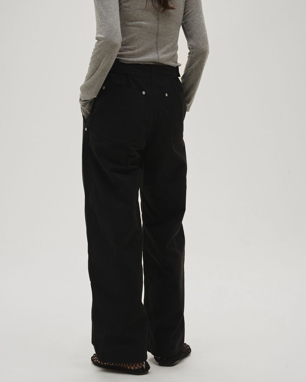Boyfriend Cotton Pants-BLACK- – OBLIGE