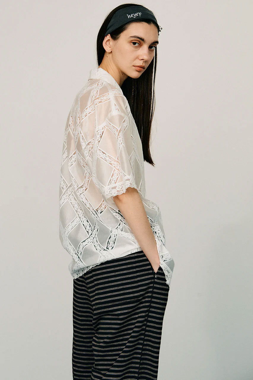 
                  
                    Cross-Lace Open-Neck Shirt
                  
                