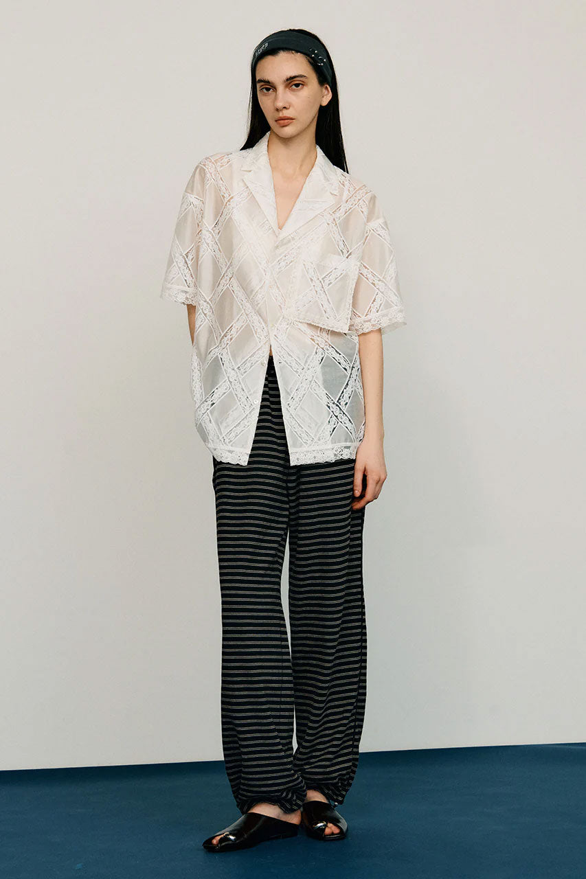 
                  
                    Cross-Lace Open-Neck Shirt
                  
                