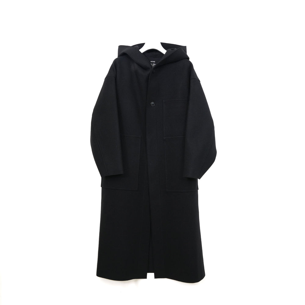 MELTON HOODED WORK COAT-BLACK-