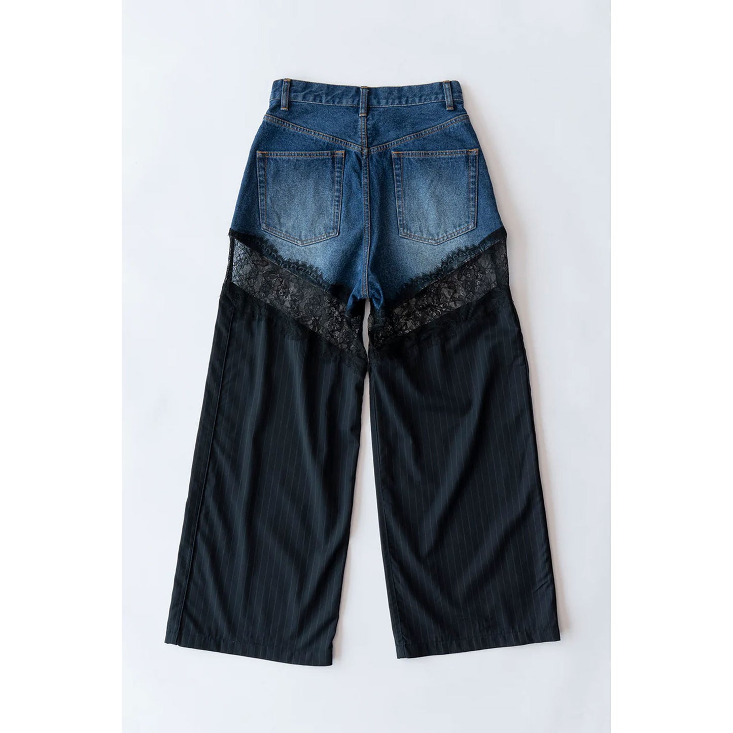 
                  
                    Denim Lace Blocking Pants-BLUE-
                  
                
