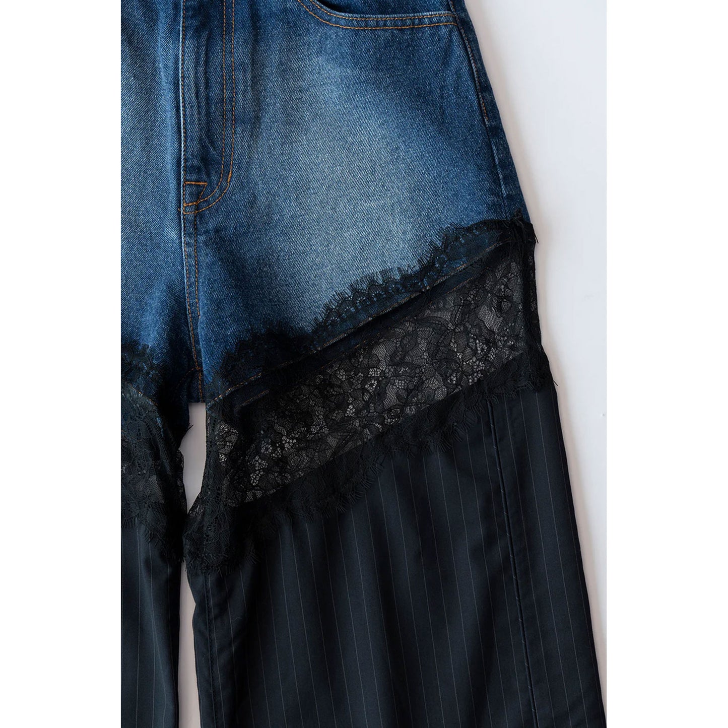 
                  
                    Denim Lace Blocking Pants-BLUE-
                  
                