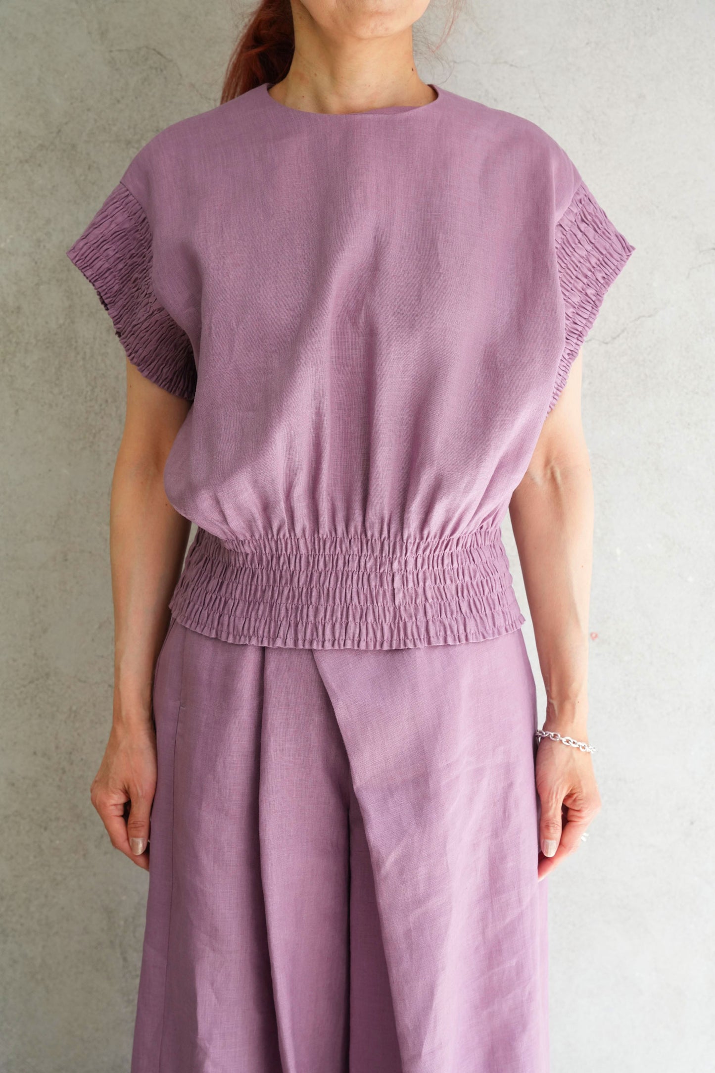 
                  
                    LINEN SHIRRED BLOUSE-LIGHT PURPLE-
                  
                