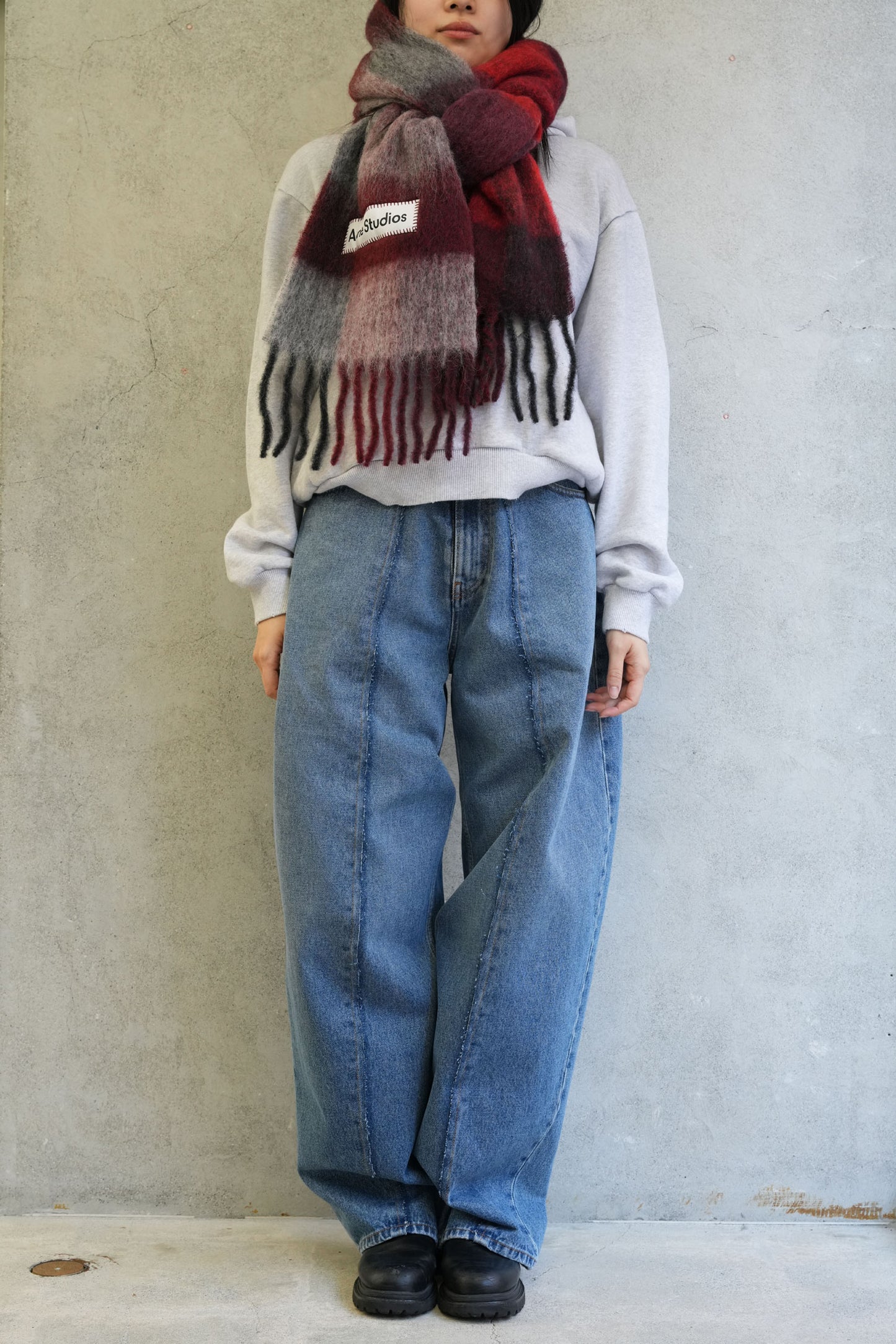 
                  
                    Mohair check scarf-RED/BLACK-
                  
                