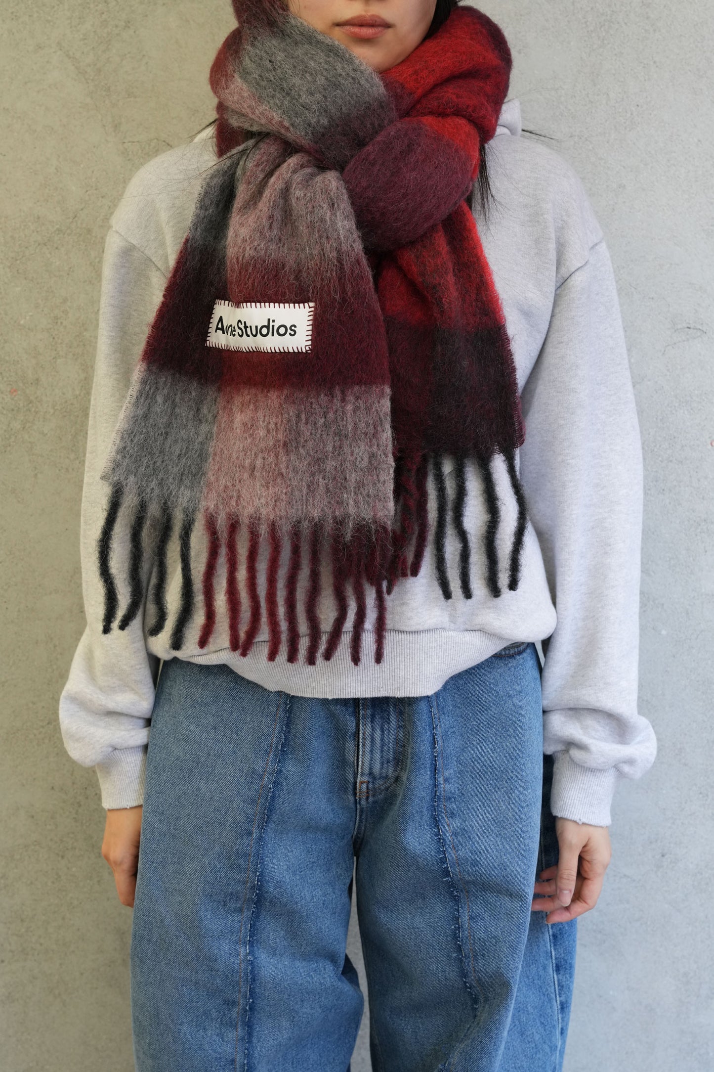 
                  
                    Mohair check scarf-RED/BLACK-
                  
                
