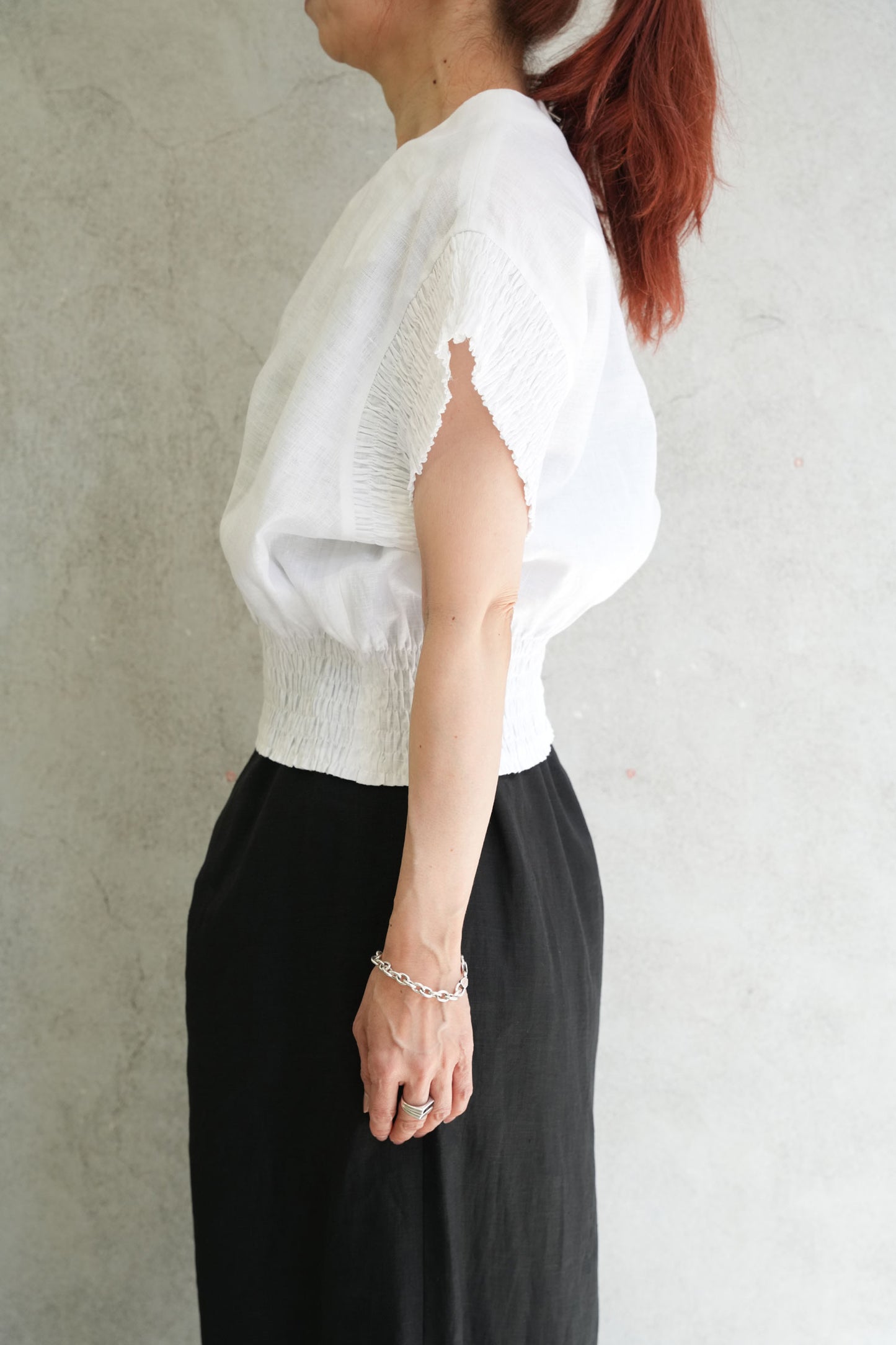 
                  
                    LINEN SHIRRED BLOUSE-LIGHT PURPLE-
                  
                