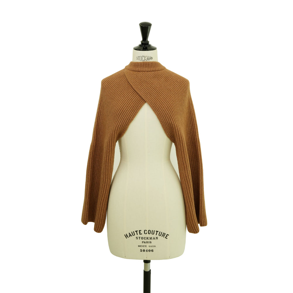 RIBBED KNIT WOOL SHRUG-CAMEL-