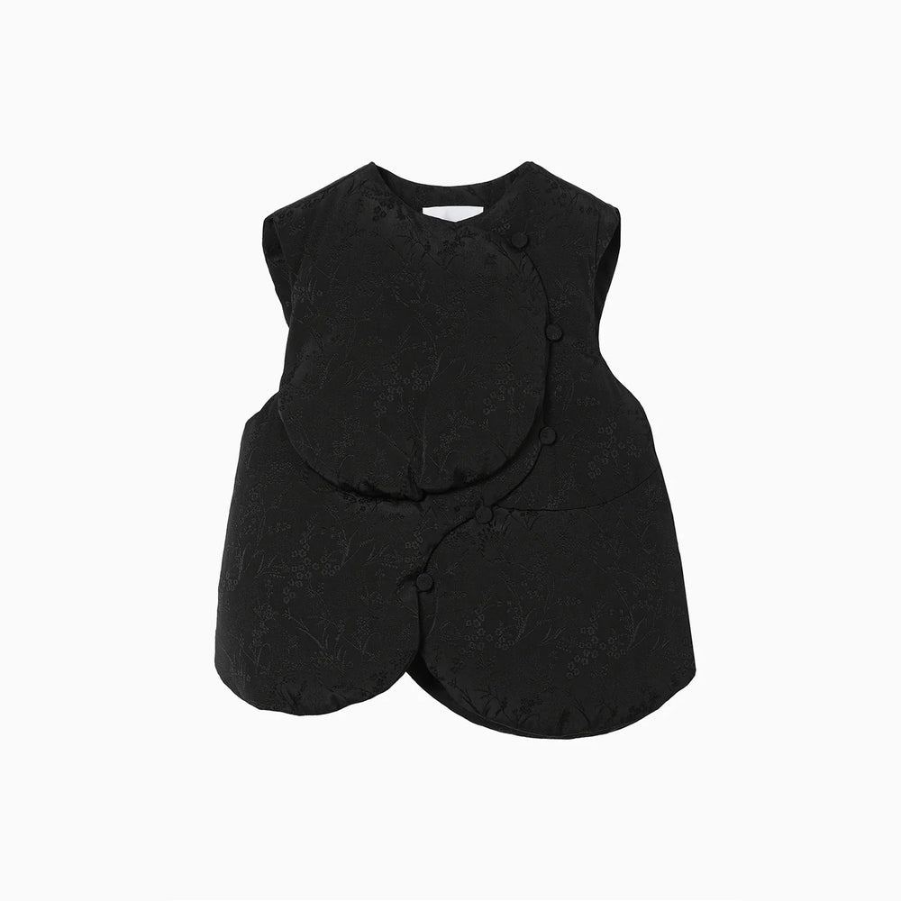 Floral Jacquard Rounded Down Vest - black
