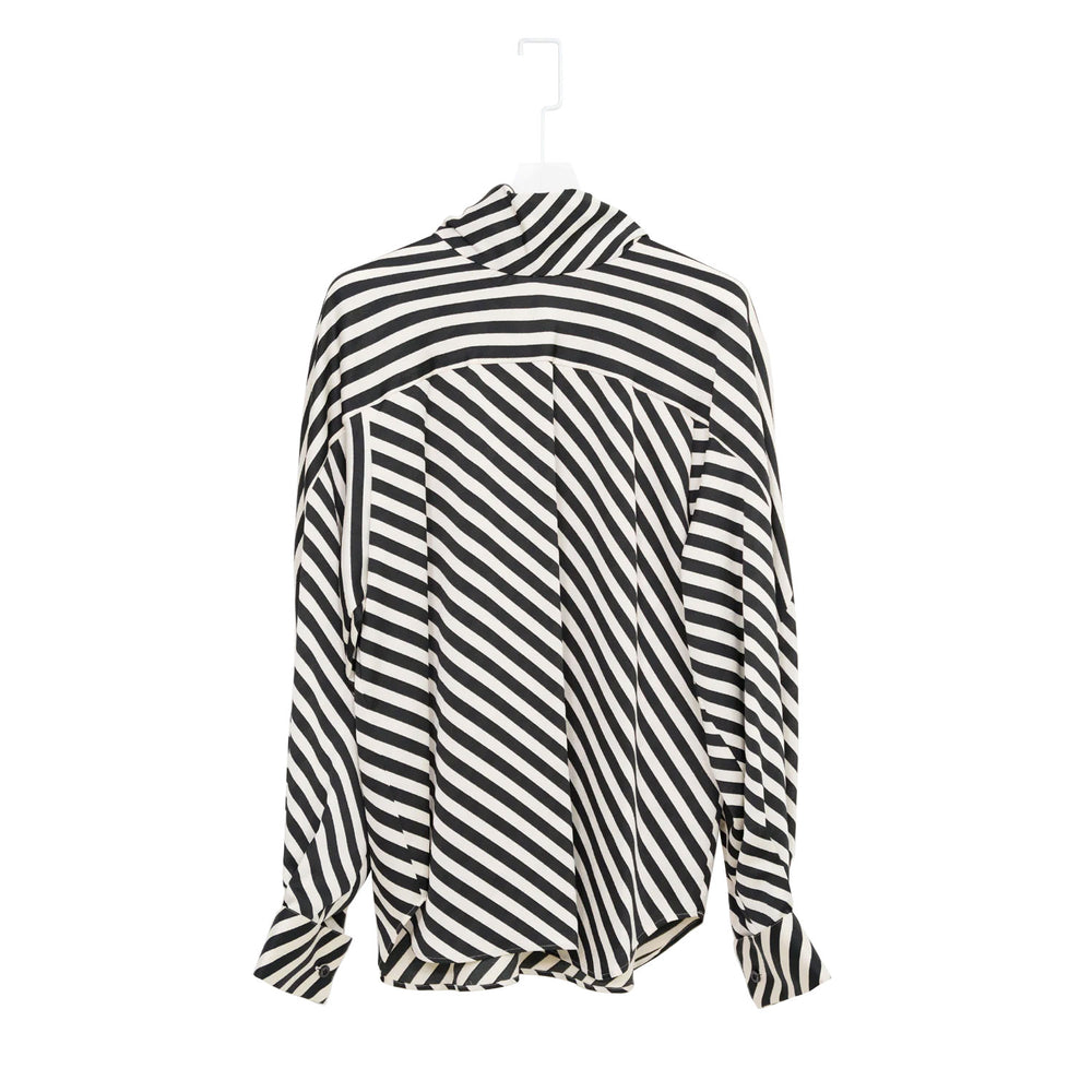 STRIPE HAMMER SATIN BACK RIBBON BLOUSE