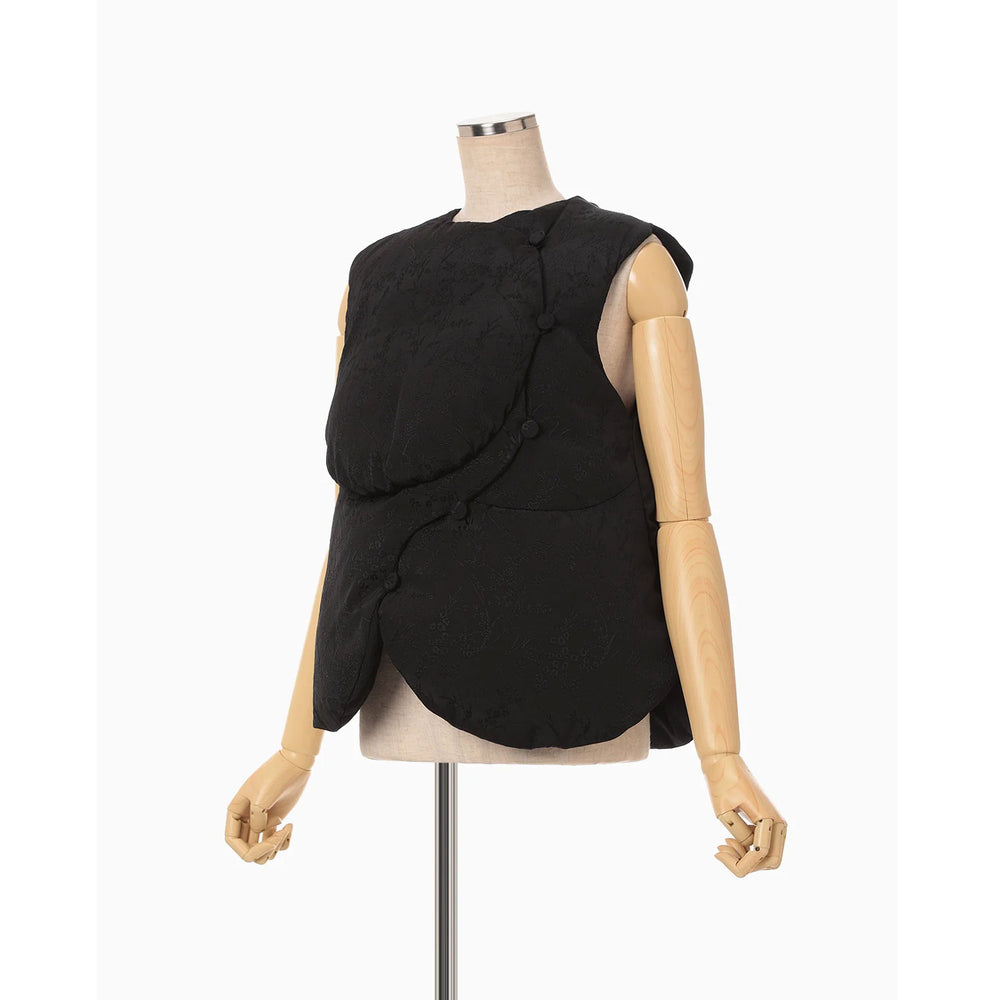 Floral Jacquard Rounded Down Vest - black – OBLIGE