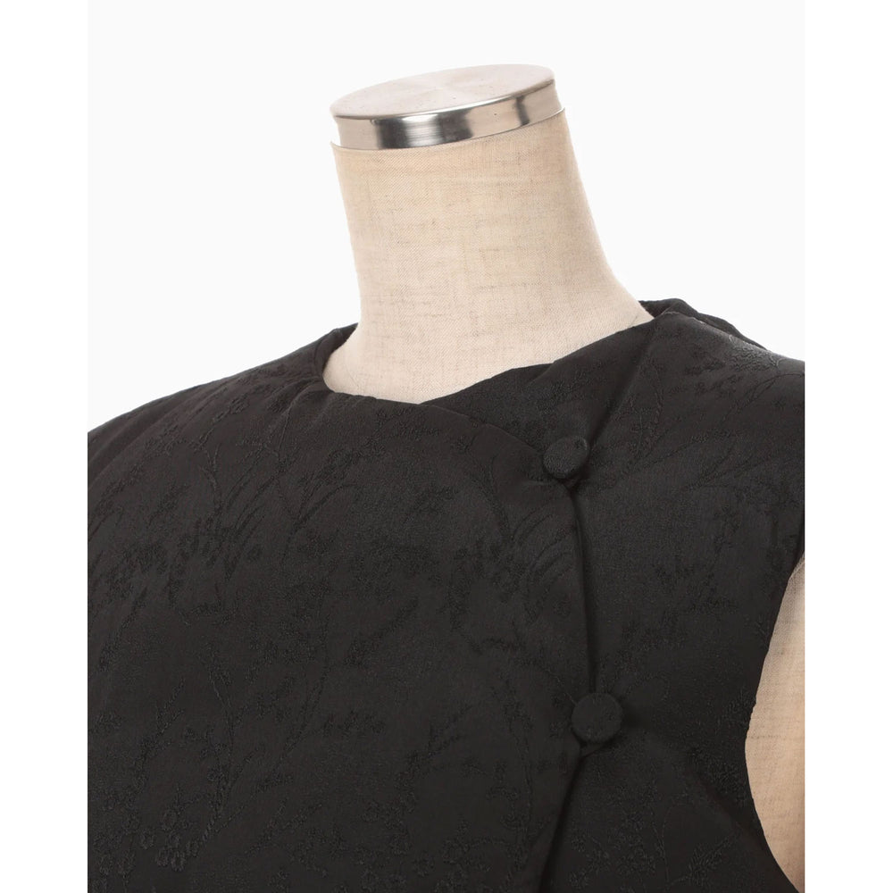 Floral Jacquard Rounded Down Vest - black – OBLIGE