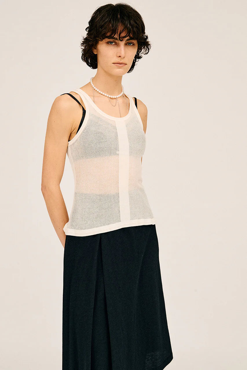 
                  
                    Sheer Rib Frill Hem Knit Tank -BLACK-
                  
                