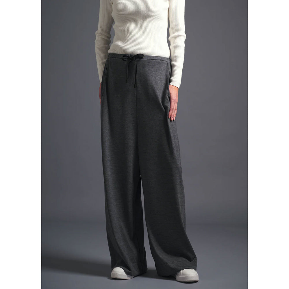 ALISON TROUSERS / HIGH GAUGE PURE WOOL JERSEY -DK GREY-