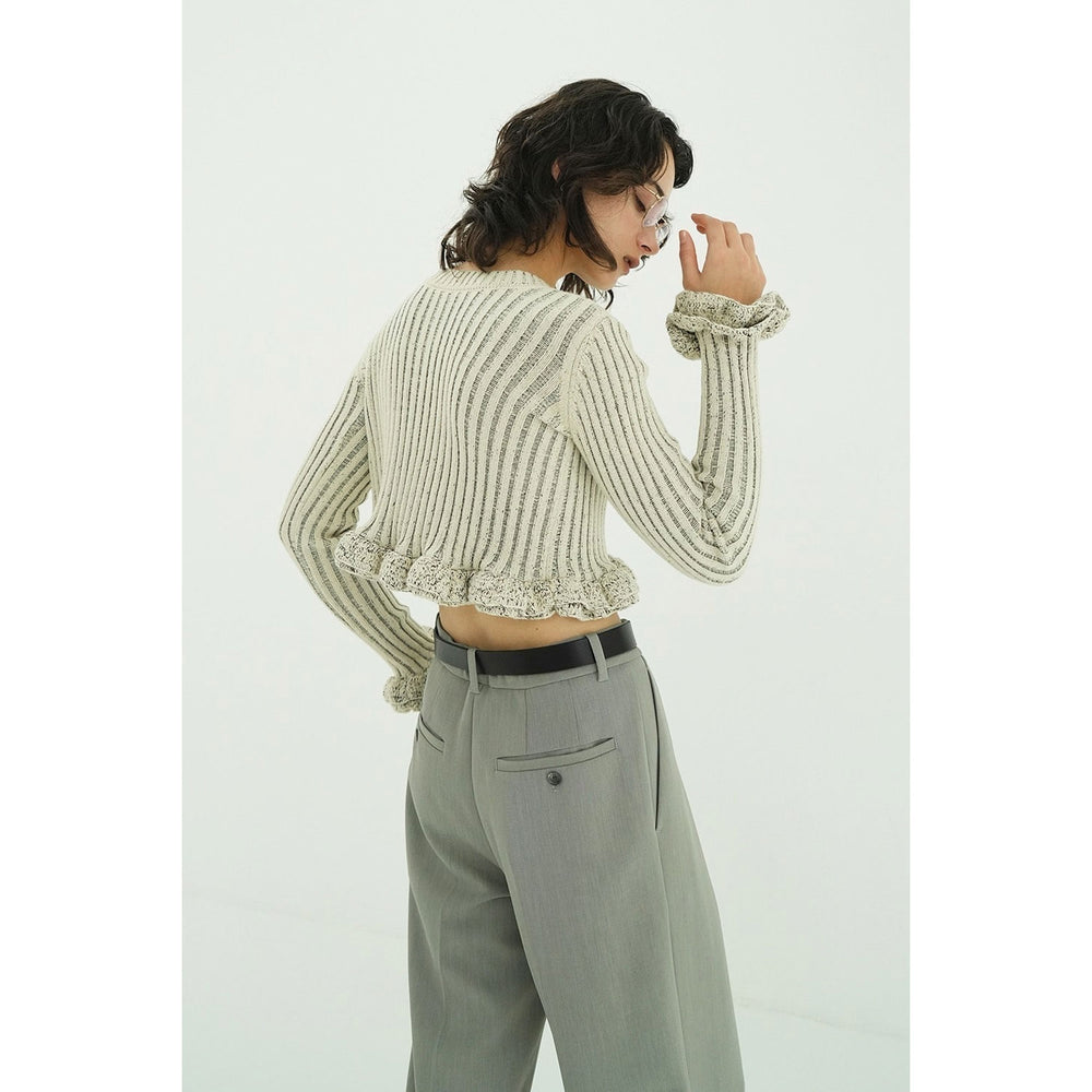 W FACE SHORT FRILLED KNIT TOPS -WHITE- – OBLIGE