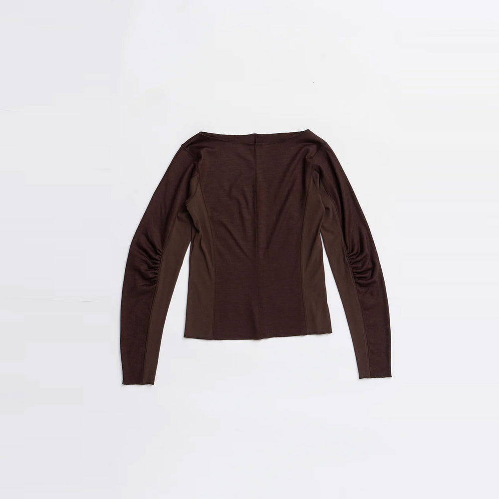 Wool Slouchy Sleeve Top -BROWN-