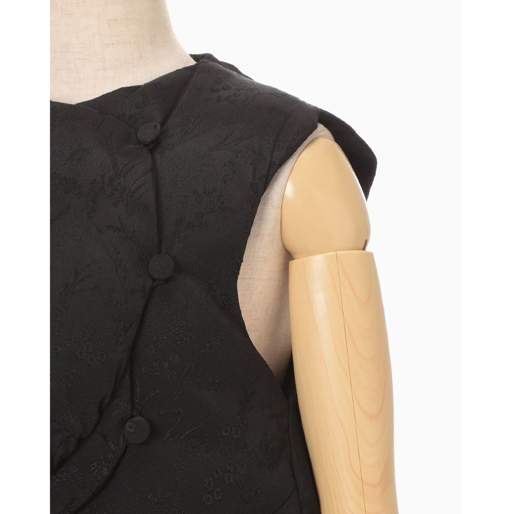 Floral Jacquard Rounded Down Vest - black – OBLIGE