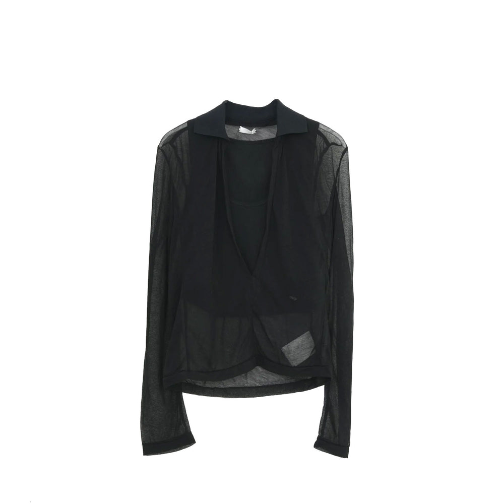 SHEER LAYERED POLO-BLACK-